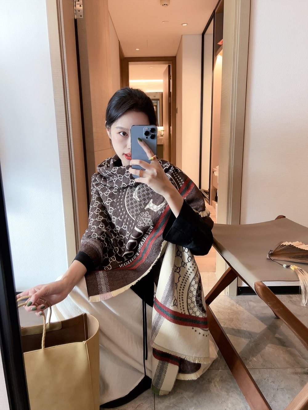 Gucci Reversible GG Pattern Wool Scarf — model