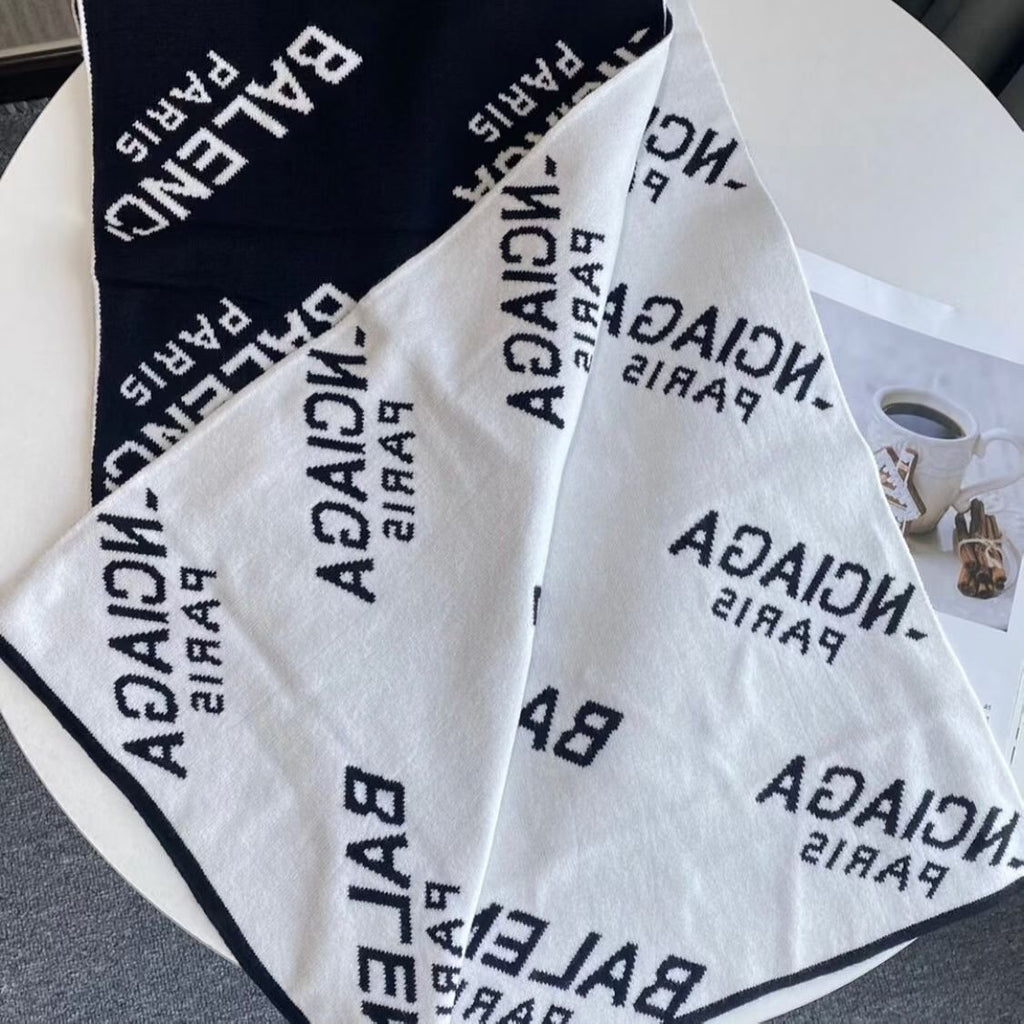 Balenciaga Black & White Knit Scarf — front