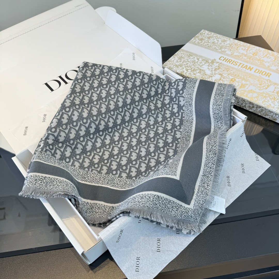 Dior Fringed Patterned Shawl — front