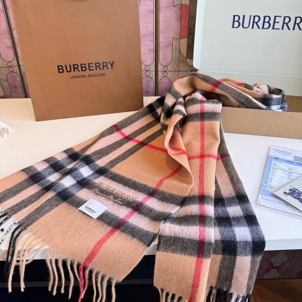 Burberry Blush Pink Plaid Fringed Scarf — side